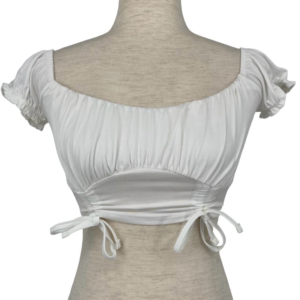 ALMOST FAMOUS NWT White Double Ruched Ruffle Short Sleeve Crop Top Size Small